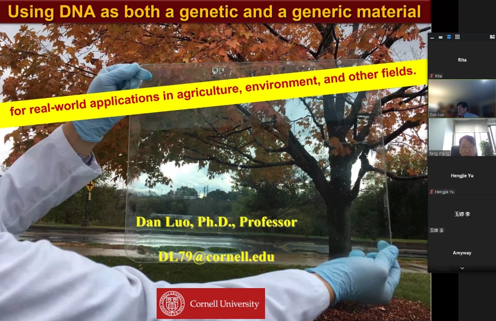 Dr. Dan Luo Gave the Report Named “Using DNA as Both a Genetic and a Generic Material” Online